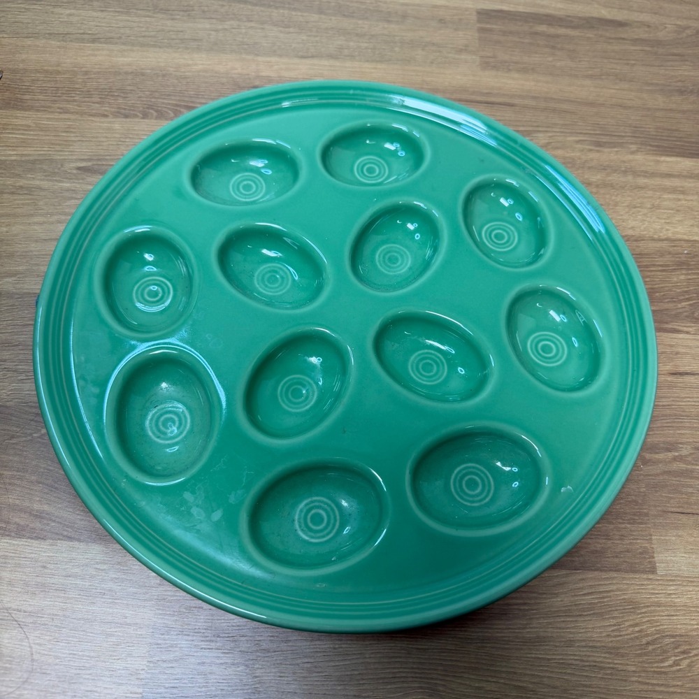 Fiesta Meadow Green Deviled Egg Tray Homer Laughlin Ceramic 11" Platter 12 Slot